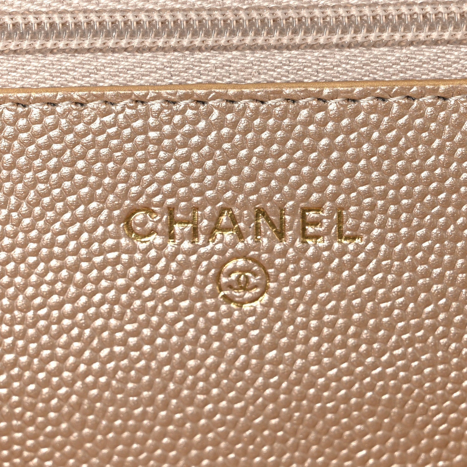 Metallic Caviar Quilted Coin Wallet On Chain WOC Gold