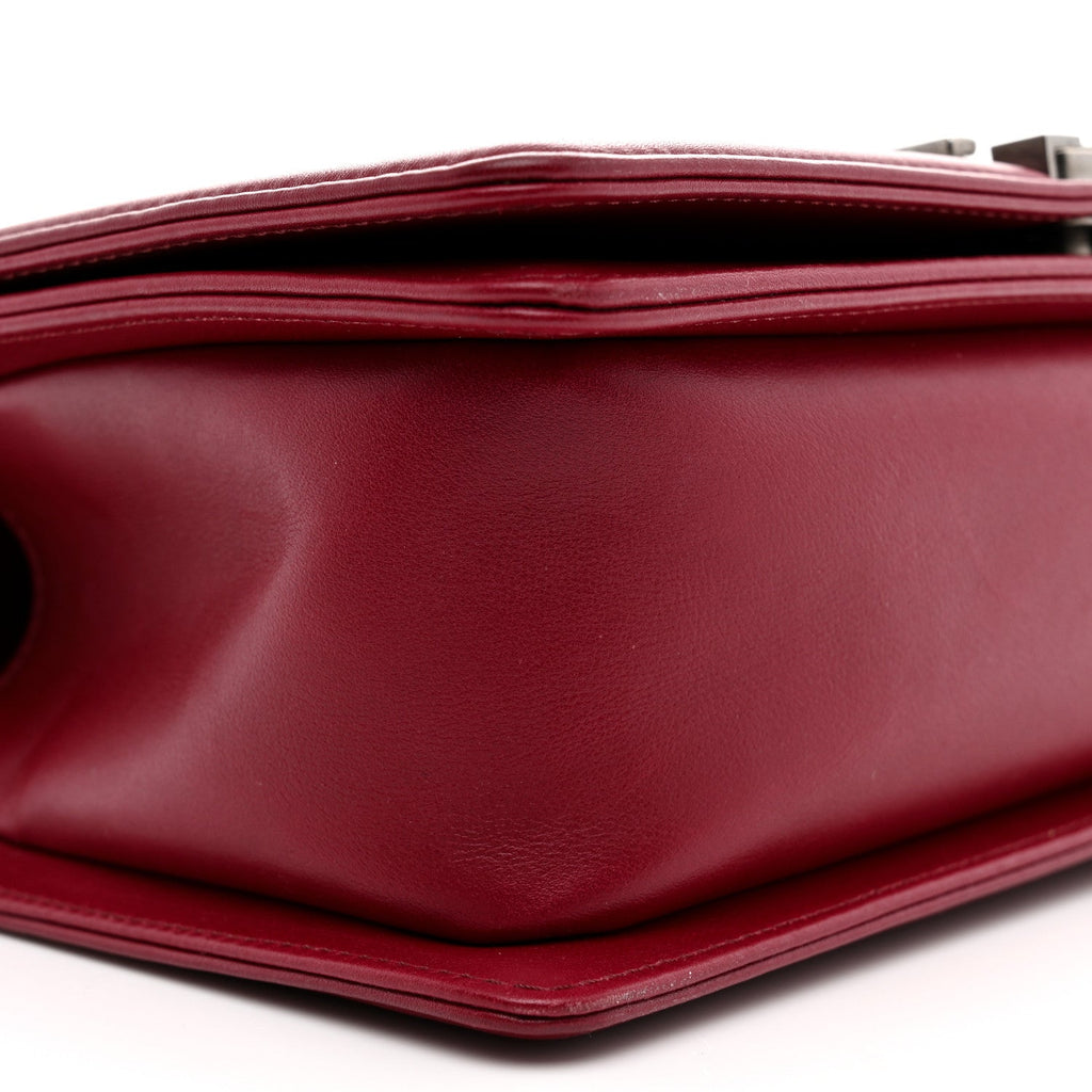 Calfskin Chevron Quilted Medium Boy Flap Burgundy