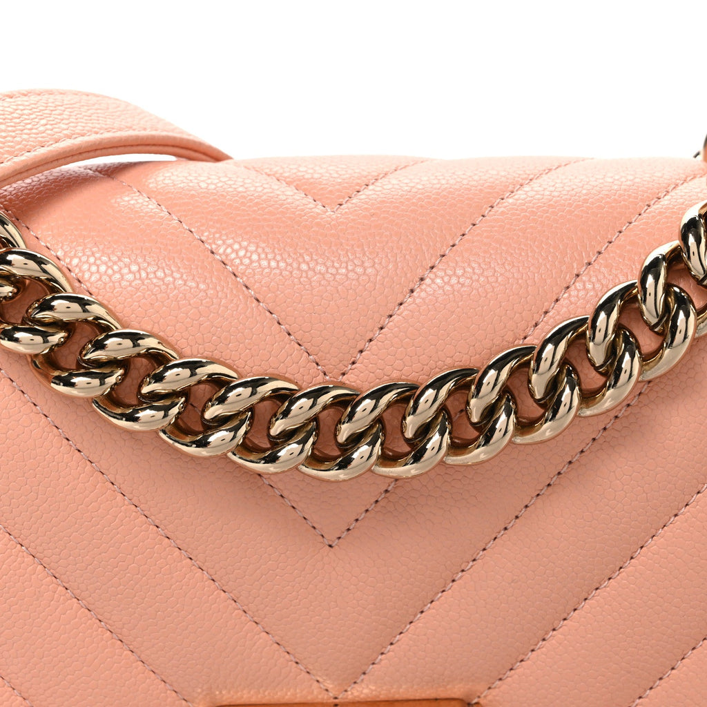 Caviar Chevron Quilted Small Boy Flap Light Orange
