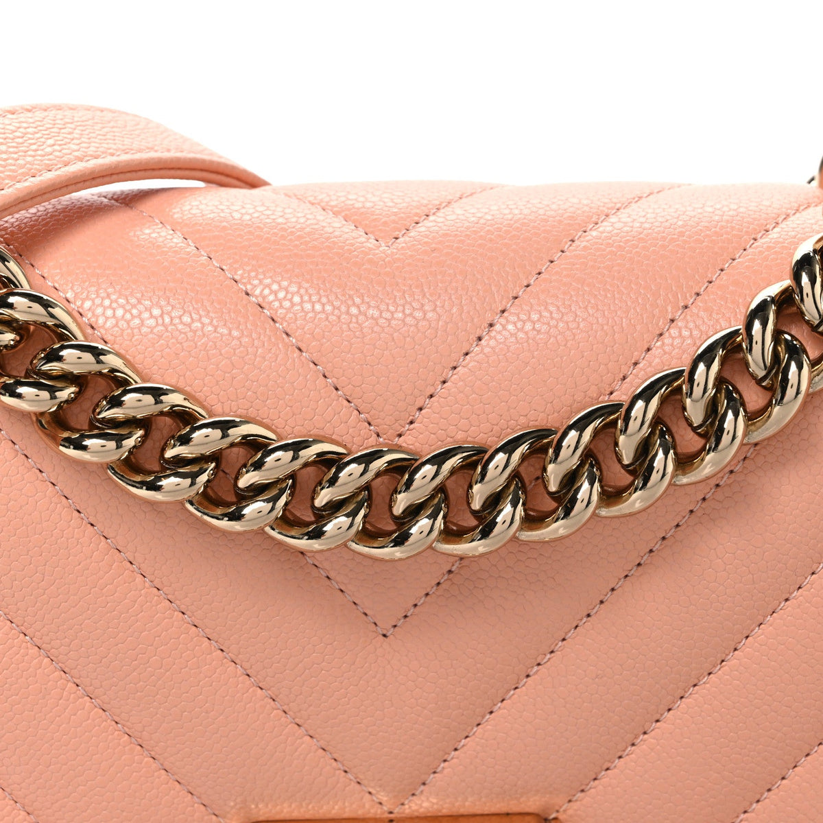 Caviar Chevron Quilted Small Boy Flap Light Orange