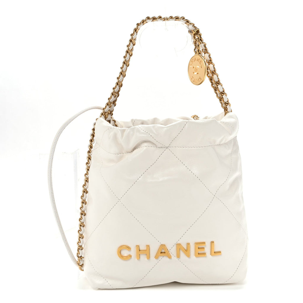 Shiny Calfskin Quilted Mini Chanel 22 White