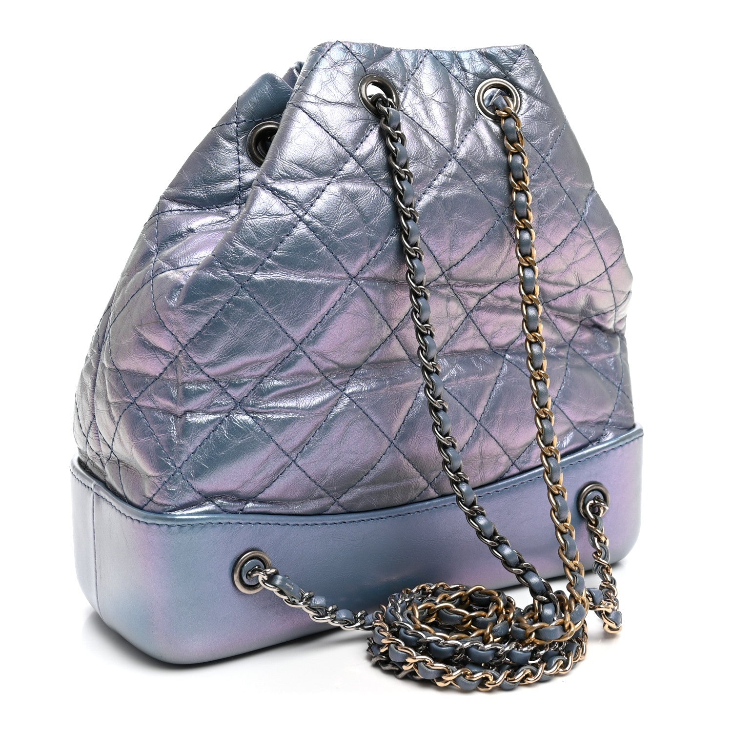 Iridescent Lambskin Calfskin Quilted Gabrielle Backpack Light Purple