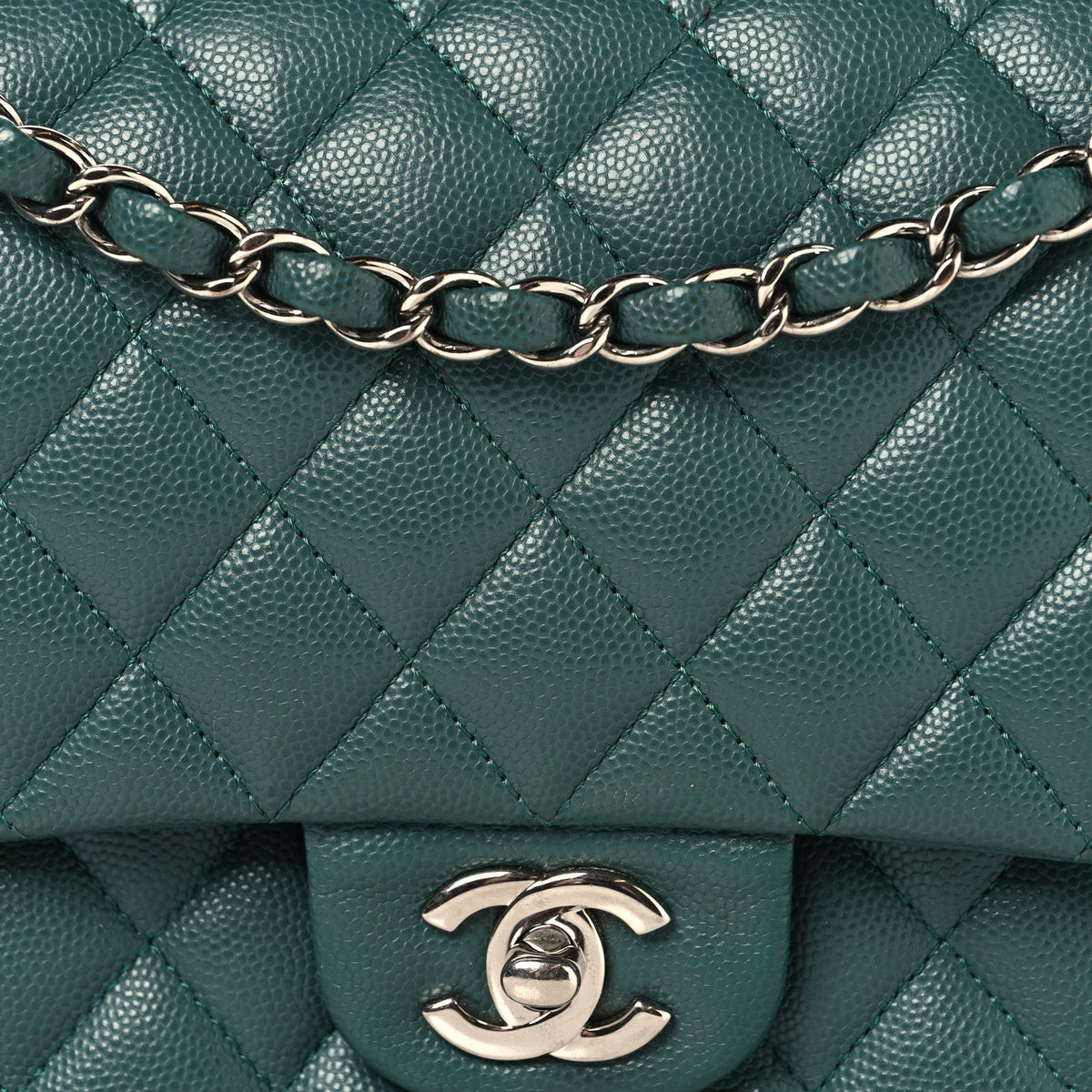 Caviar Quilted Medium Double Flap Green