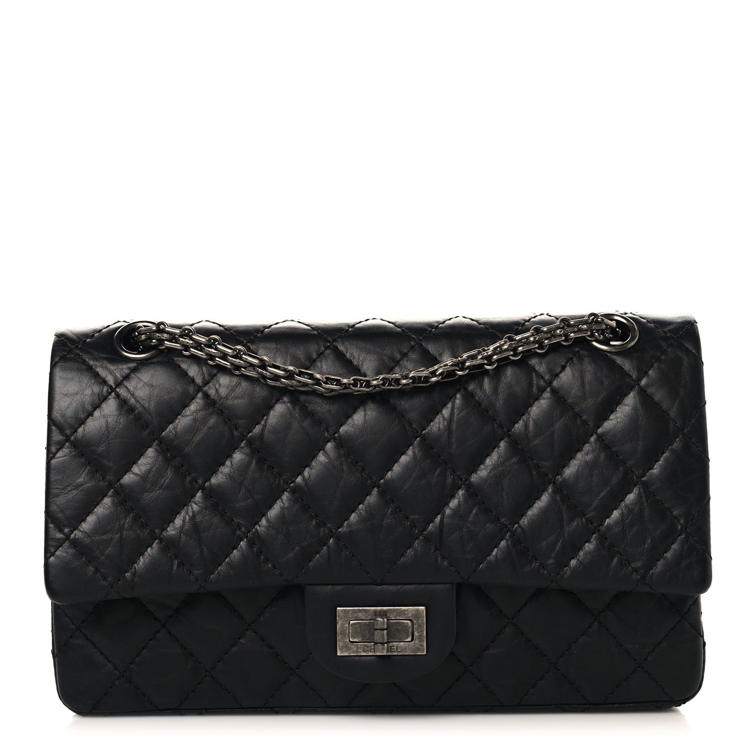Aged Calfskin Quilted 2.55 Reissue 225 Flap Black