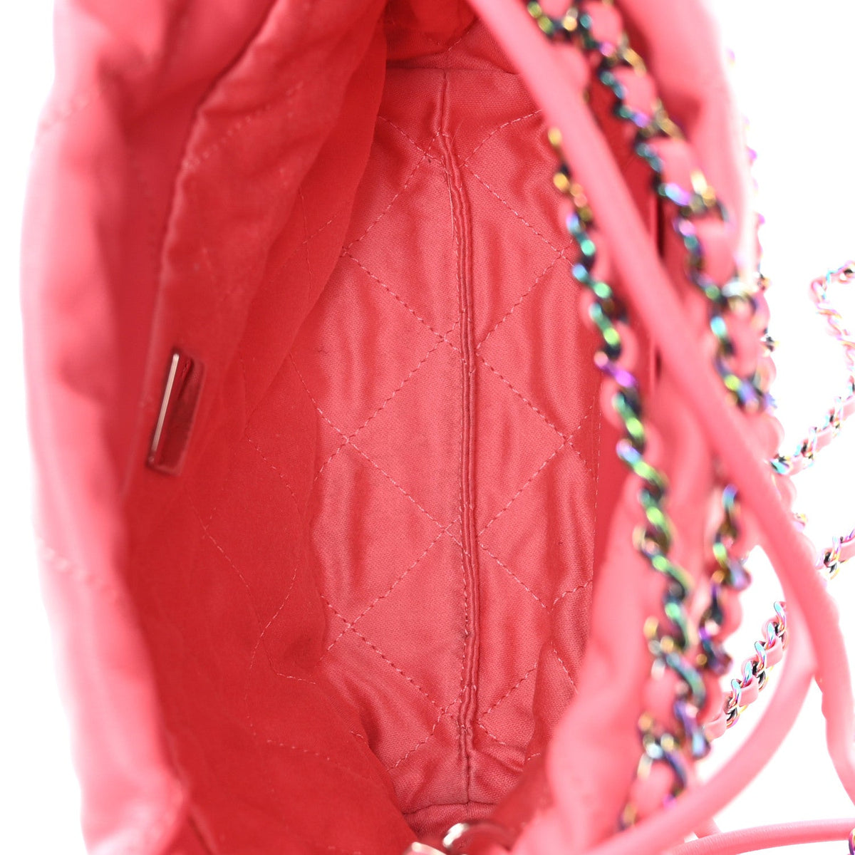 Shiny Calfskin Quilted Rainbow Metal Mini Chanel 22 Coral Pink