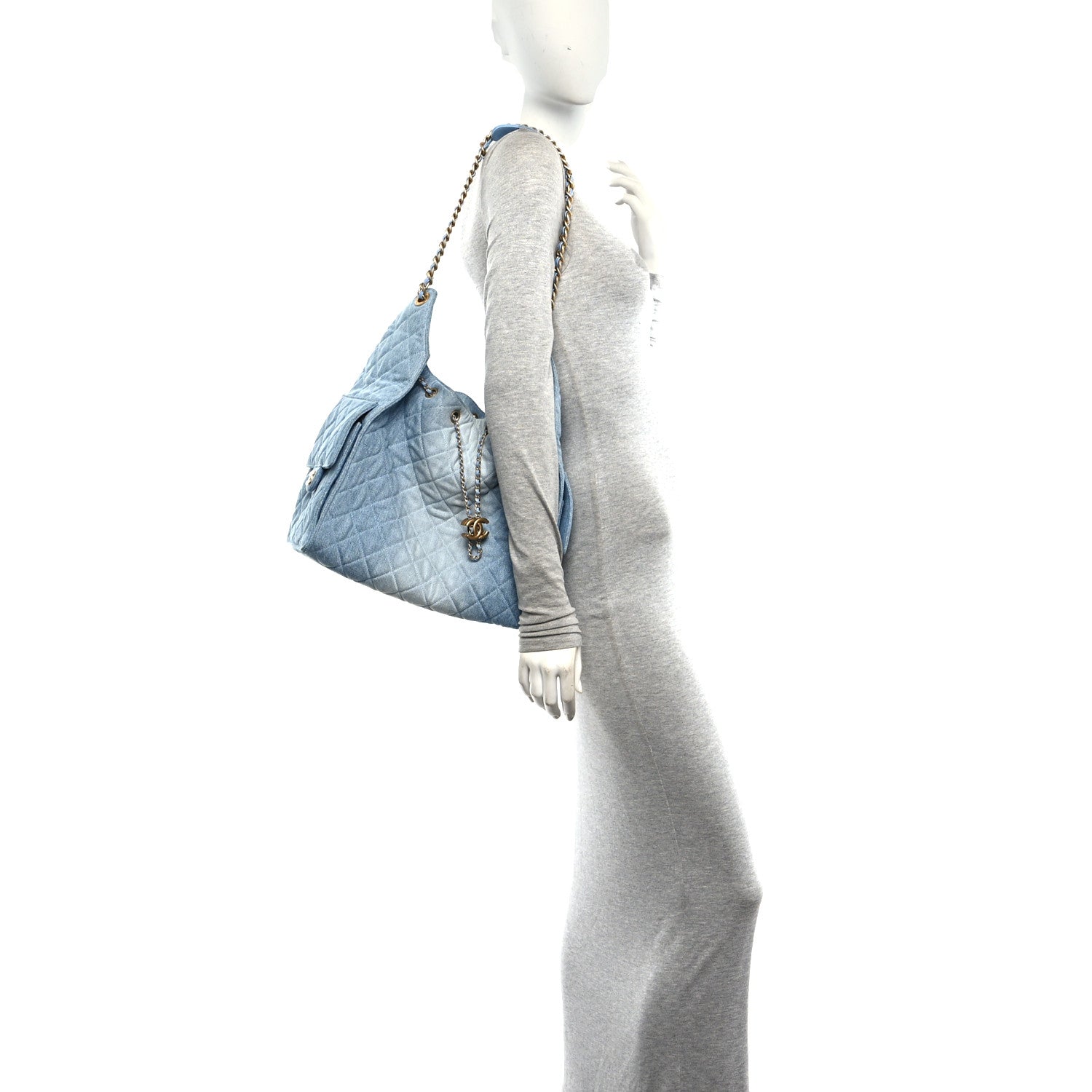 Washed Denim Quilted Medium Chanel 25 Handbag Blue