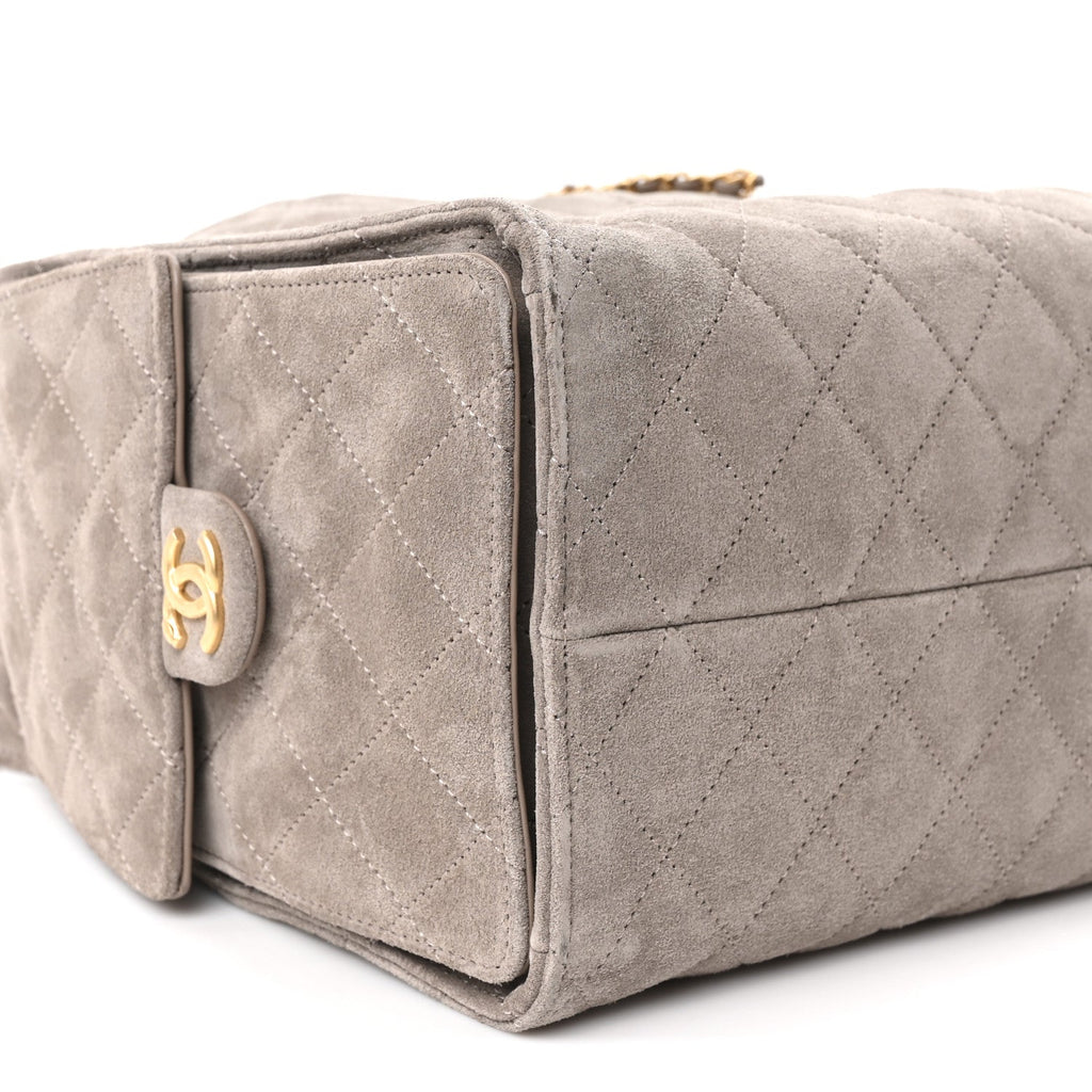 Suede Quilted Medium Chanel 25 Handbag Grey