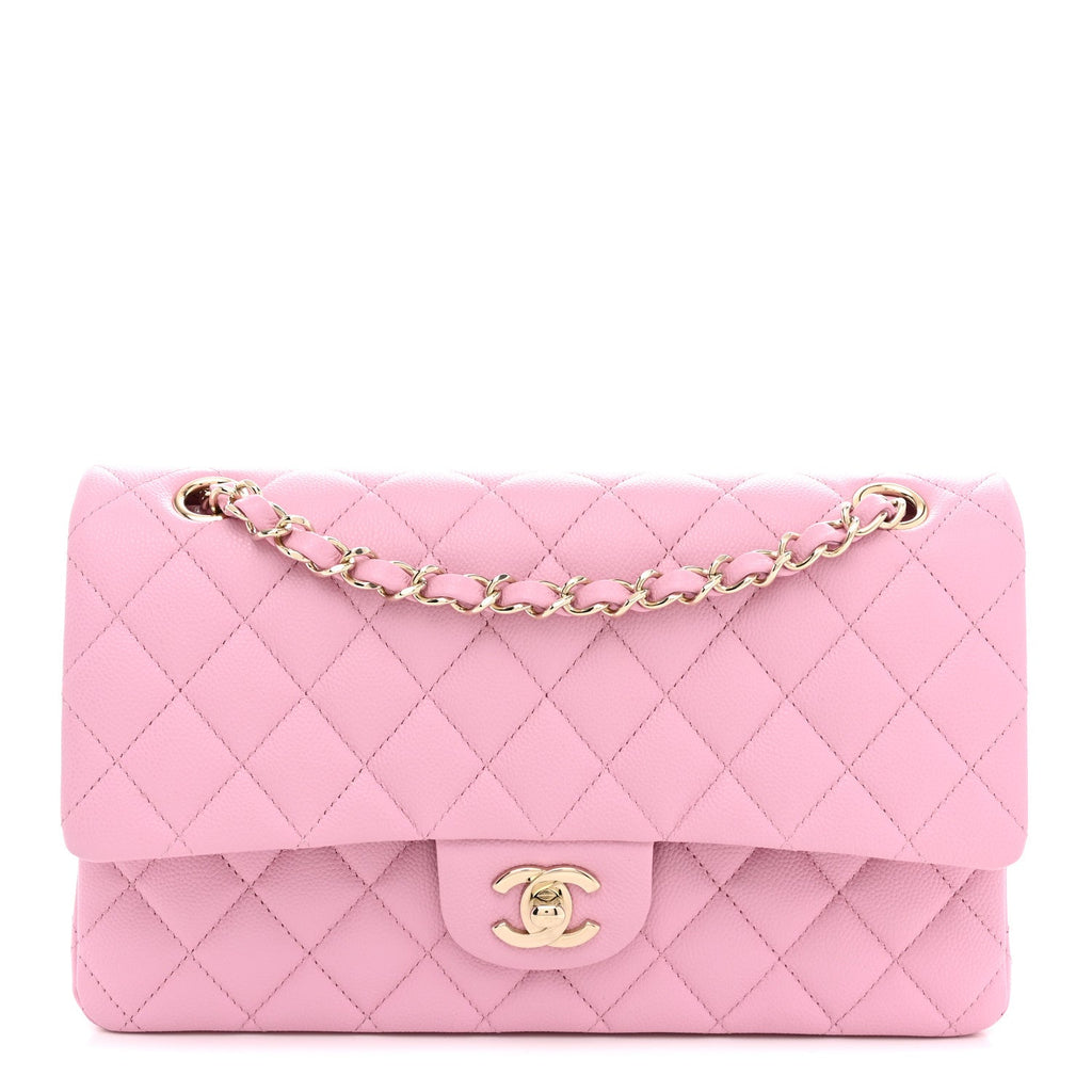 Caviar Quilted Medium Double Flap Light Pink