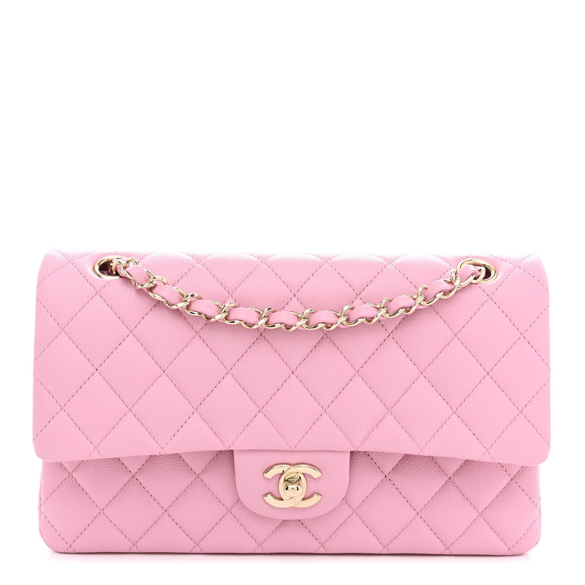 Caviar Quilted Medium Double Flap Light Pink
