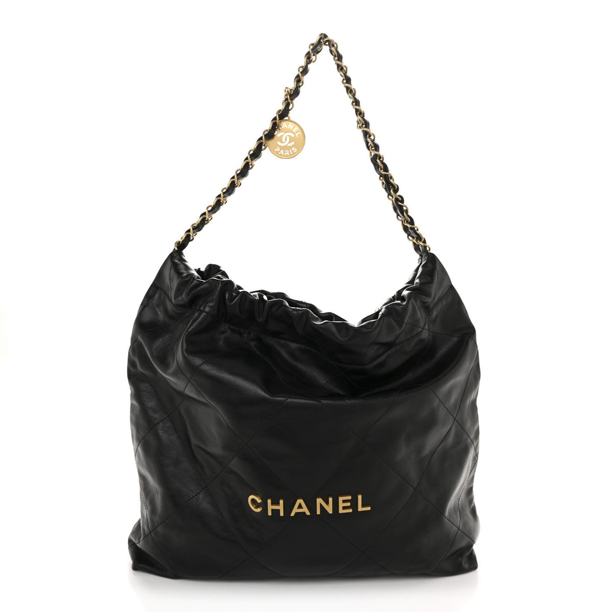 Shiny Calfskin Quilted Chanel 22 Black