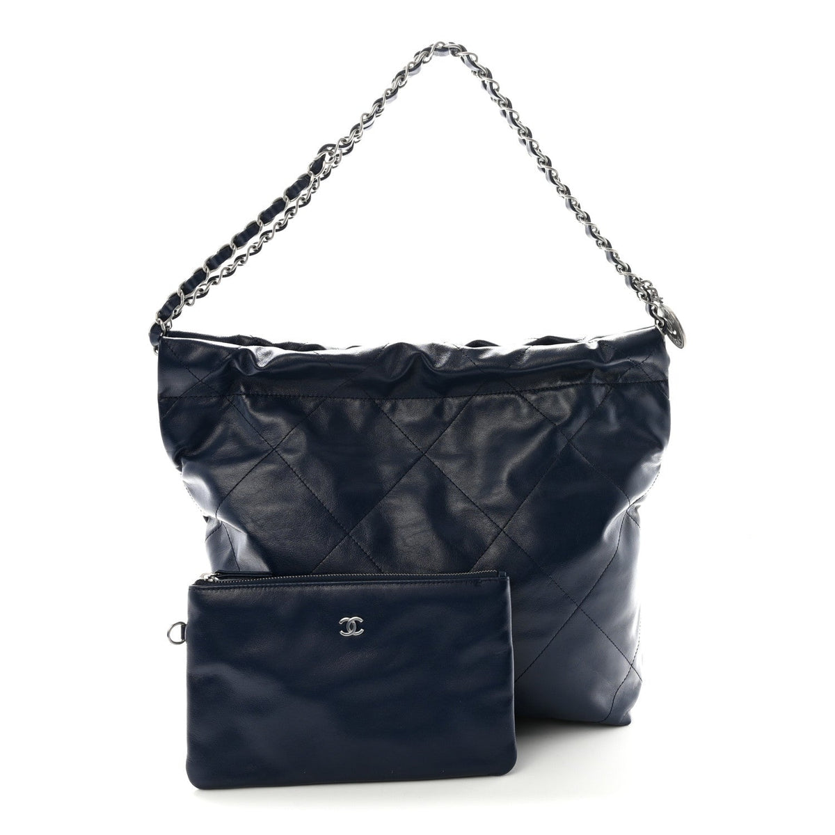 Shiny Calfskin Quilted Small Chanel 22 Navy