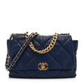Goatskin Quilted Maxi Chanel 19 Flap Navy Blue