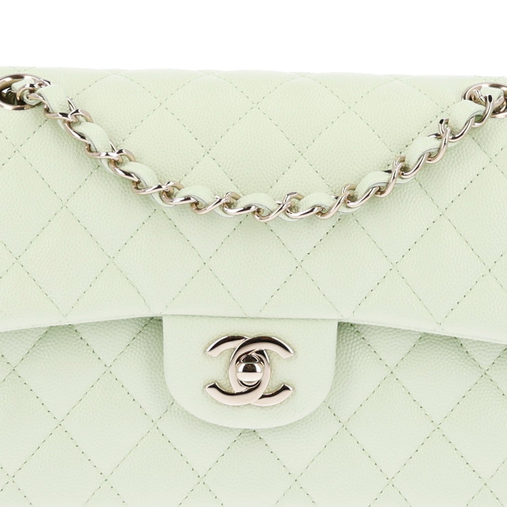Caviar Quilted Small Double Flap Light Green