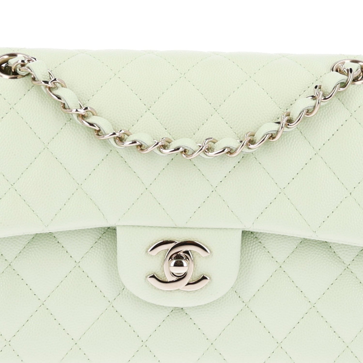 Caviar Quilted Small Double Flap Light Green