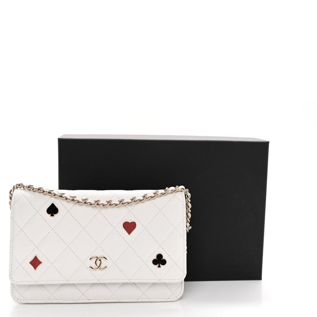Caviar Quilted Enamel Coco Casino Wallet On Chain WOC White