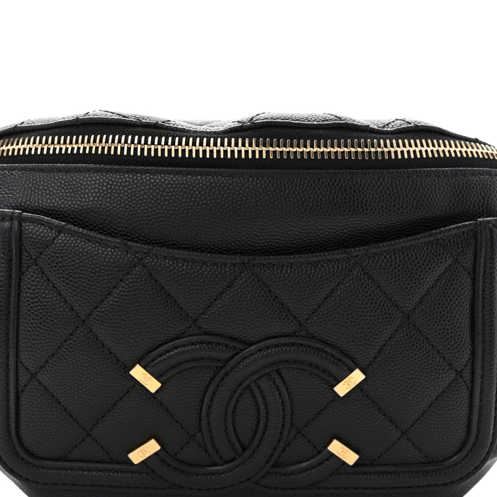 Caviar Quilted Filigree Waist Bag Black