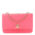 Lambskin Quilted Trendy CC Wallet On Chain WOC Pink
