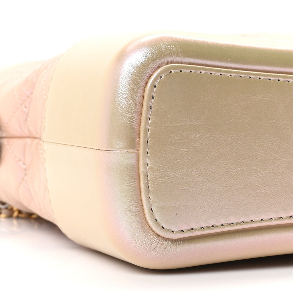 Iridescent Aged Calfskin Quilted Medium Gabrielle Hobo Light Pink