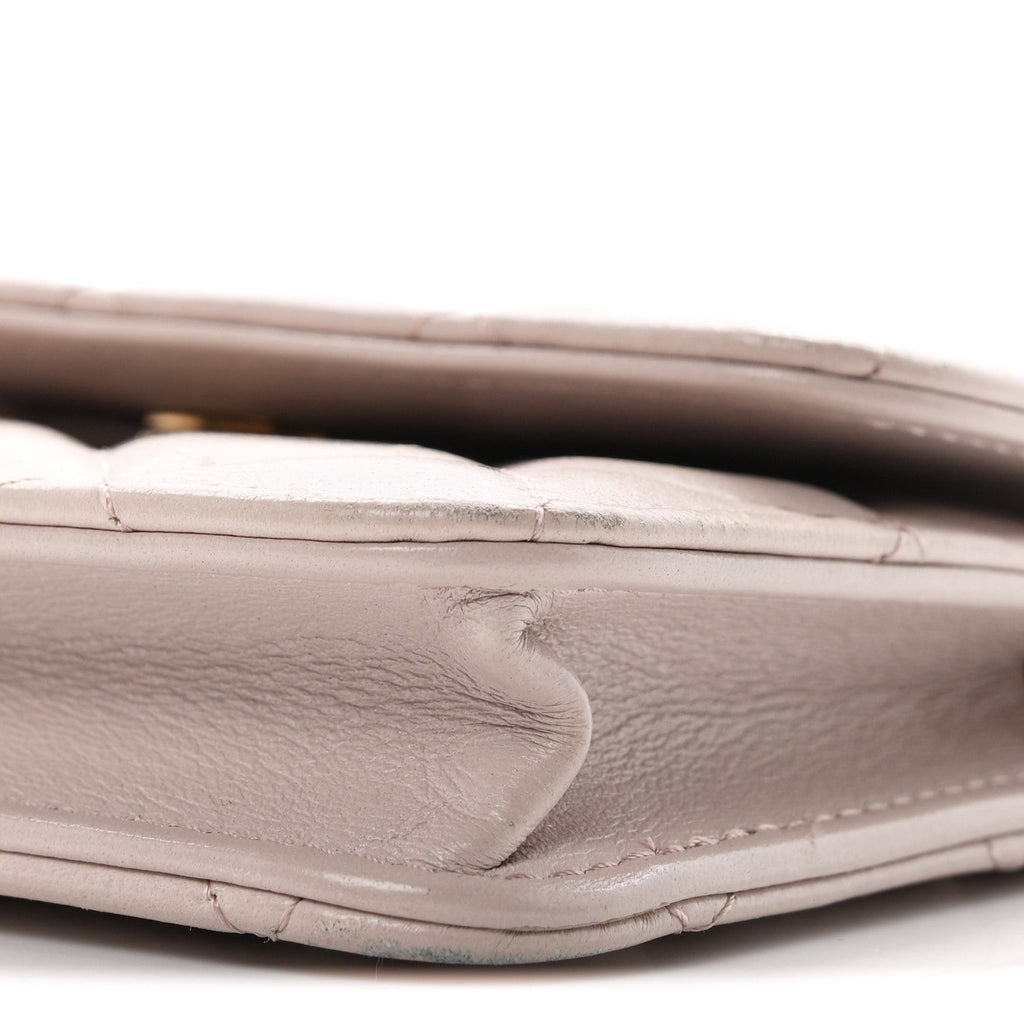Lambskin Quilted CC Pearl Crush Wallet on Chain WOC Light Purple