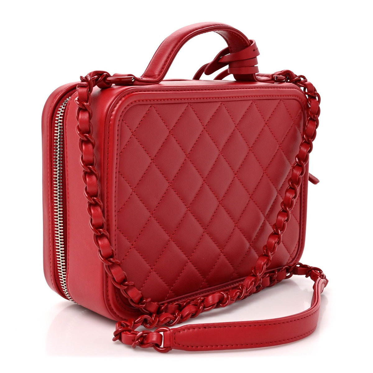 Lambskin Quilted Medium CC Filigree Vanity Case Dark Red