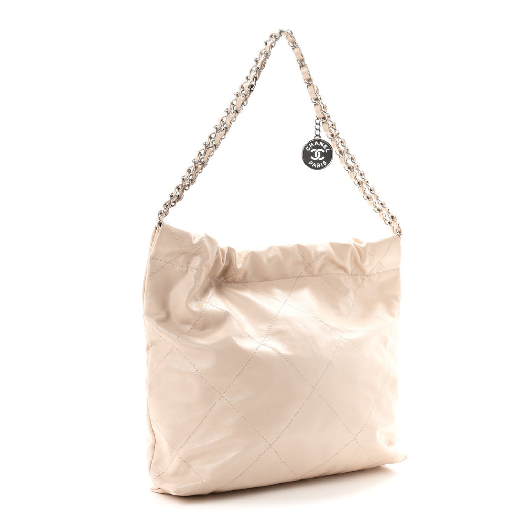 Shiny Calfskin Quilted Small Chanel 22 Ecru