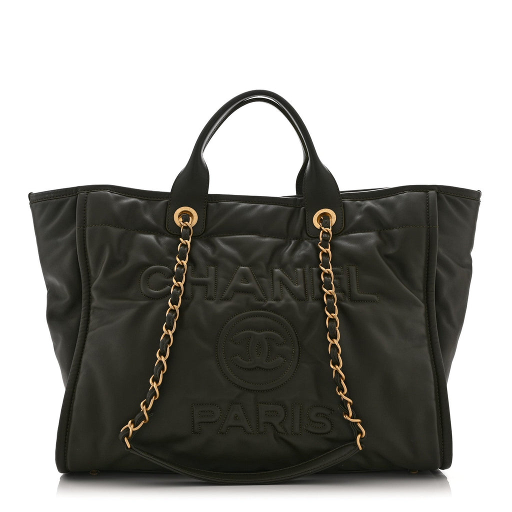 Calfskin Embossed Medium Deauville Tote Khaki