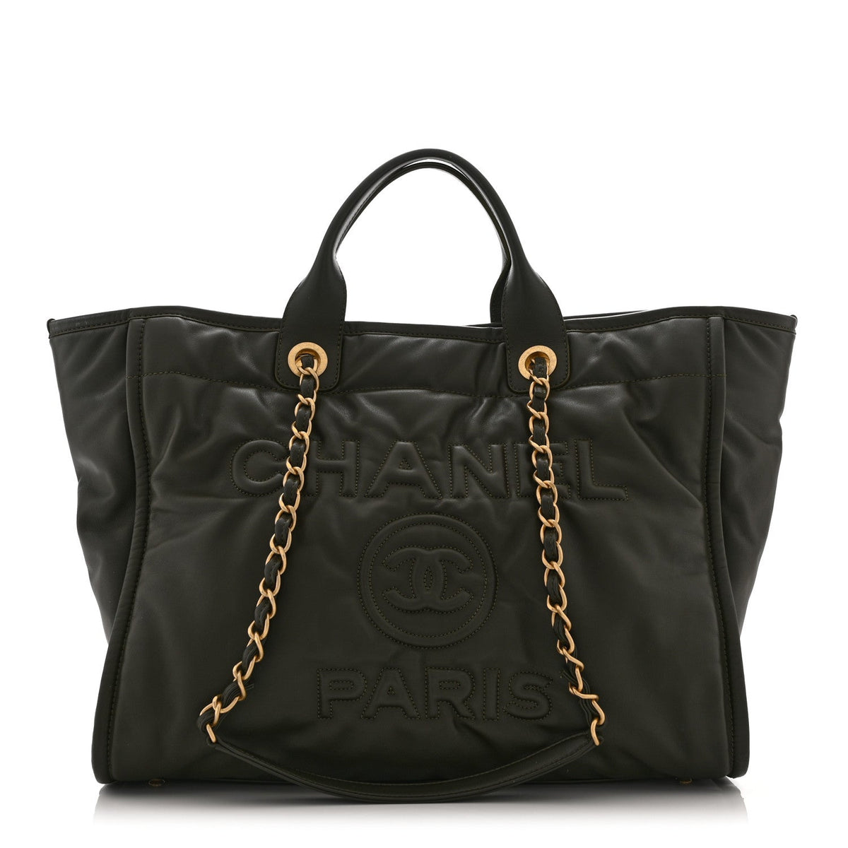 Calfskin Embossed Medium Deauville Tote Khaki