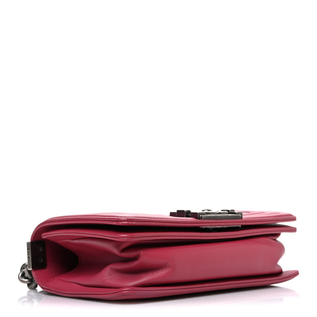 Calfskin Quilted Small Boy Flap Dark Pink
