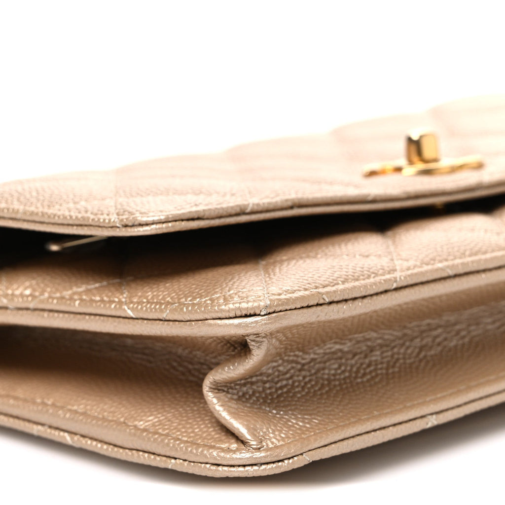 Metallic Caviar Quilted Coin Wallet On Chain WOC Gold