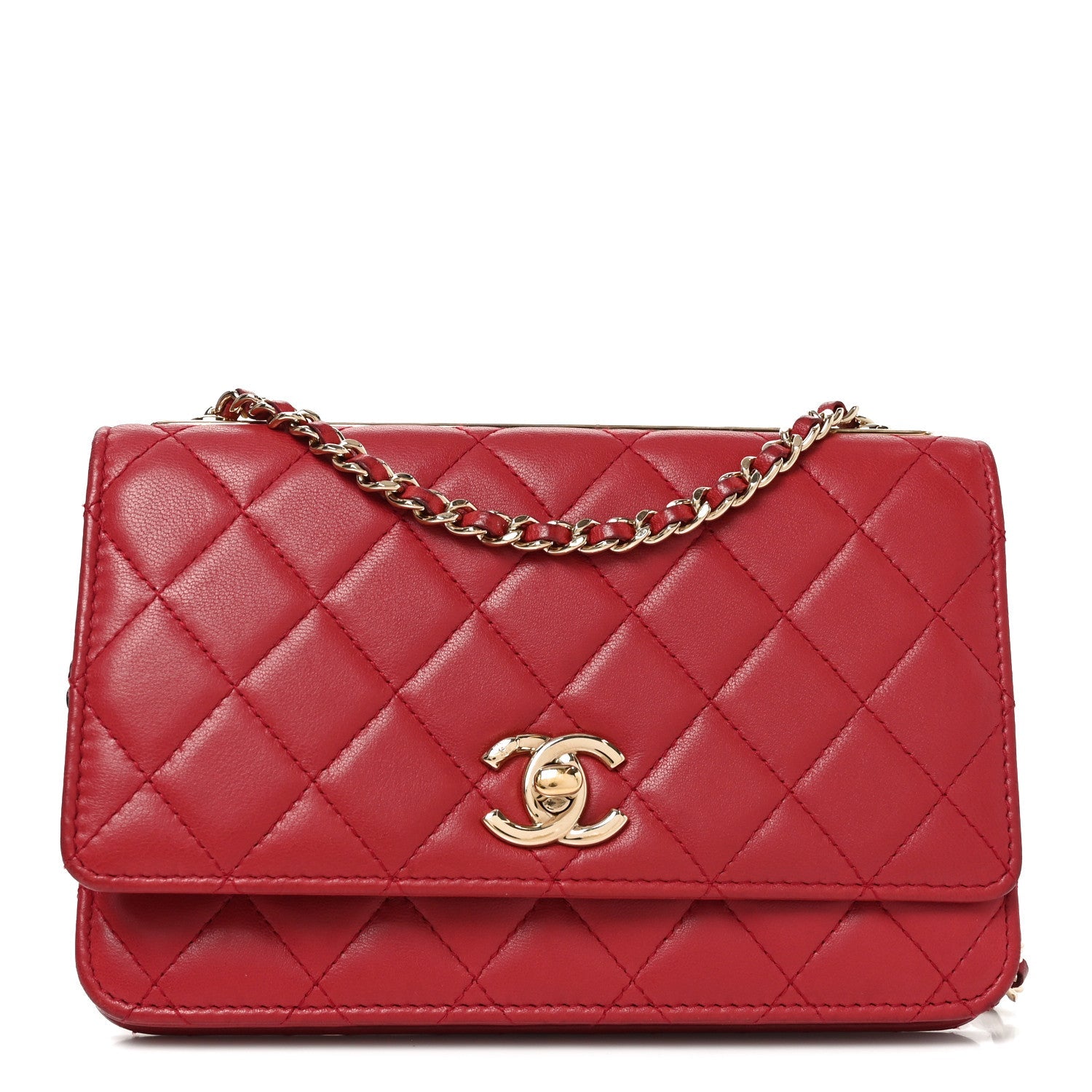 Lambskin Quilted Trendy CC Wallet On Chain WOC Red