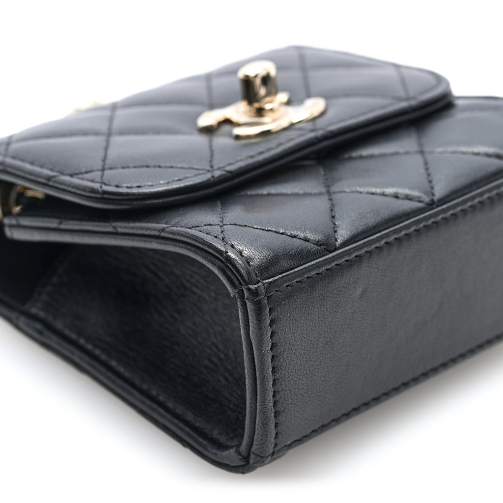 Lambskin Quilted Mini Trendy CC Clutch With Chain Black