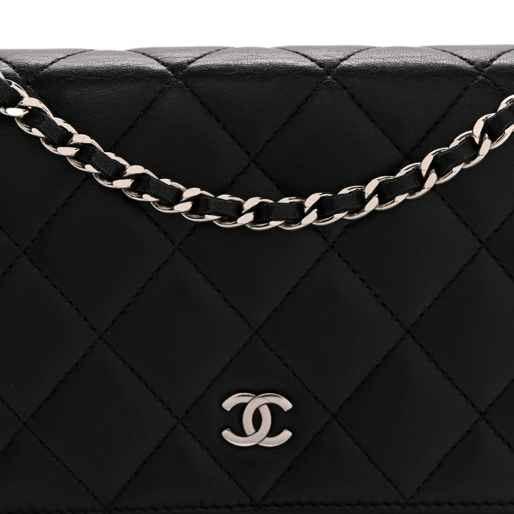 Lambskin Quilted Wallet On Chain WOC Black