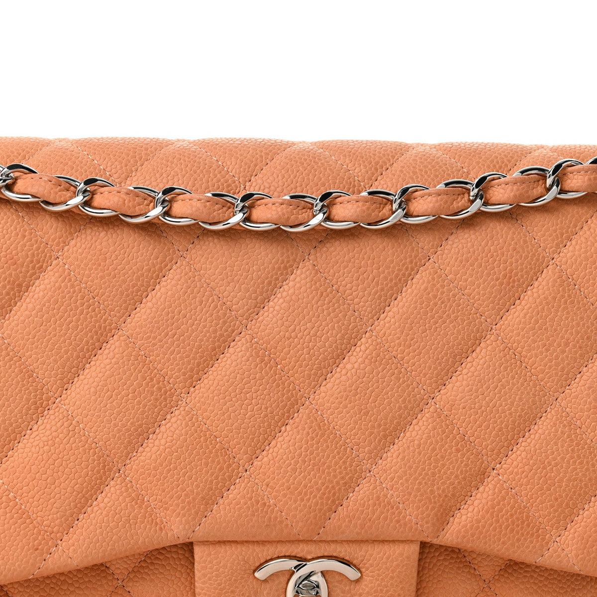 Iridescent Caviar Quilted Jumbo Double Flap Dark Beige