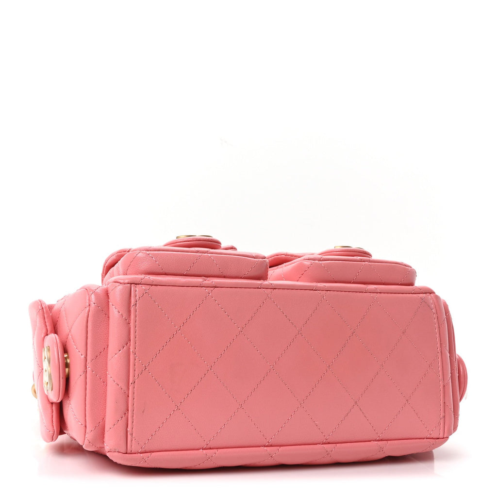 Shiny Lambskin Quilted Trendy Pockets Hobo Coral Pink