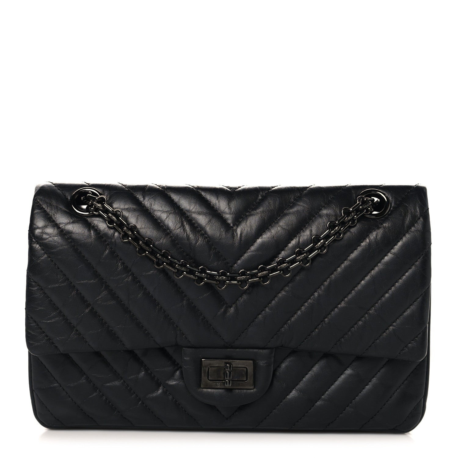 Aged Calfskin Chevron Quilted 2.55 Reissue 225 Flap So Black