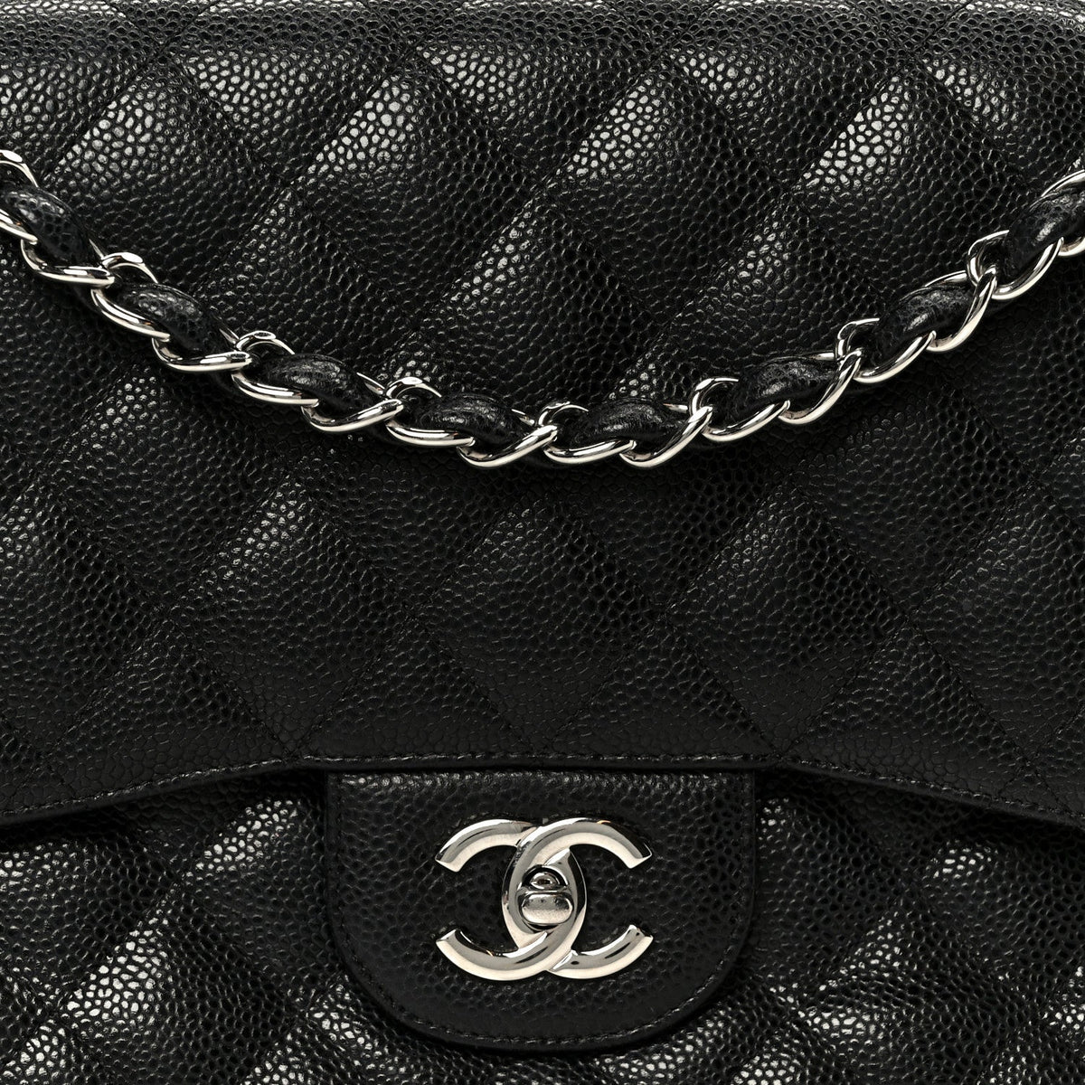 Caviar Quilted Jumbo Double Flap Black