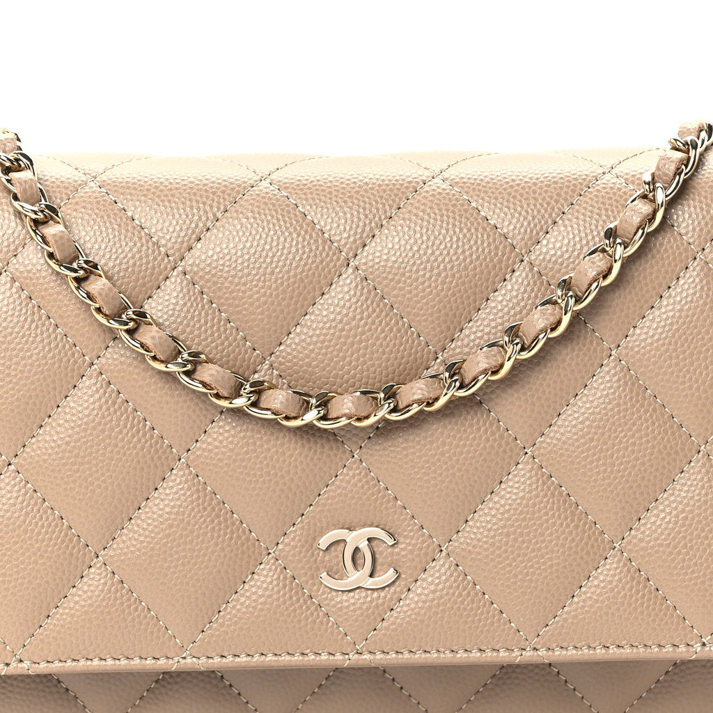 Metallic Caviar Quilted Wallet On Chain WOC Dark Gold