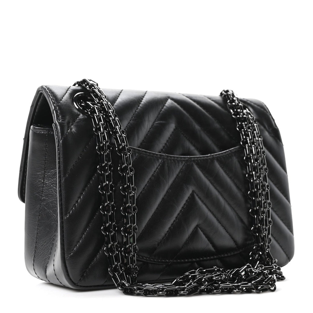 Aged Calfskin Chevron Quilted 2.55 Reissue Mini Flap So Black