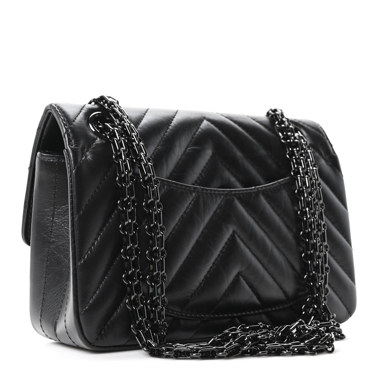 Aged Calfskin Chevron Quilted 2.55 Reissue Mini Flap So Black