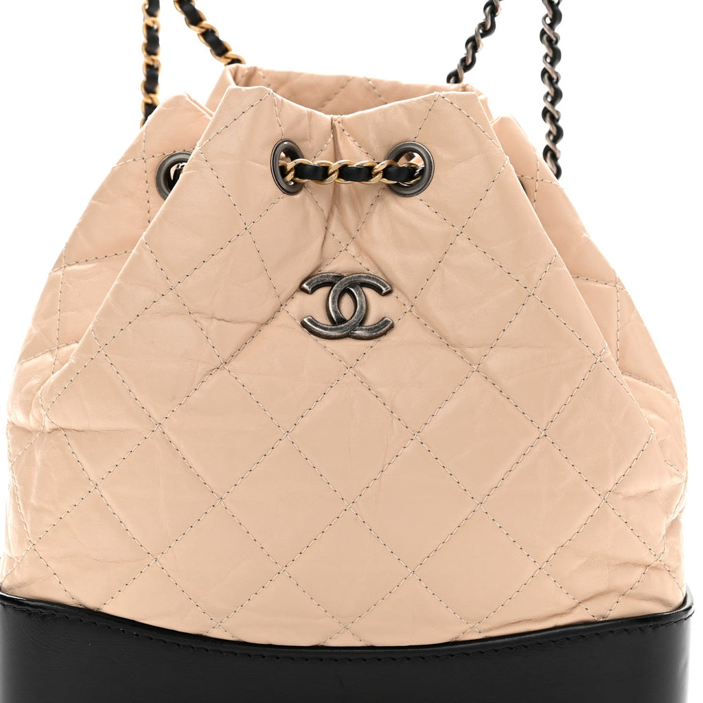 Aged Calfskin Quilted Small Gabrielle Backpack Beige Black