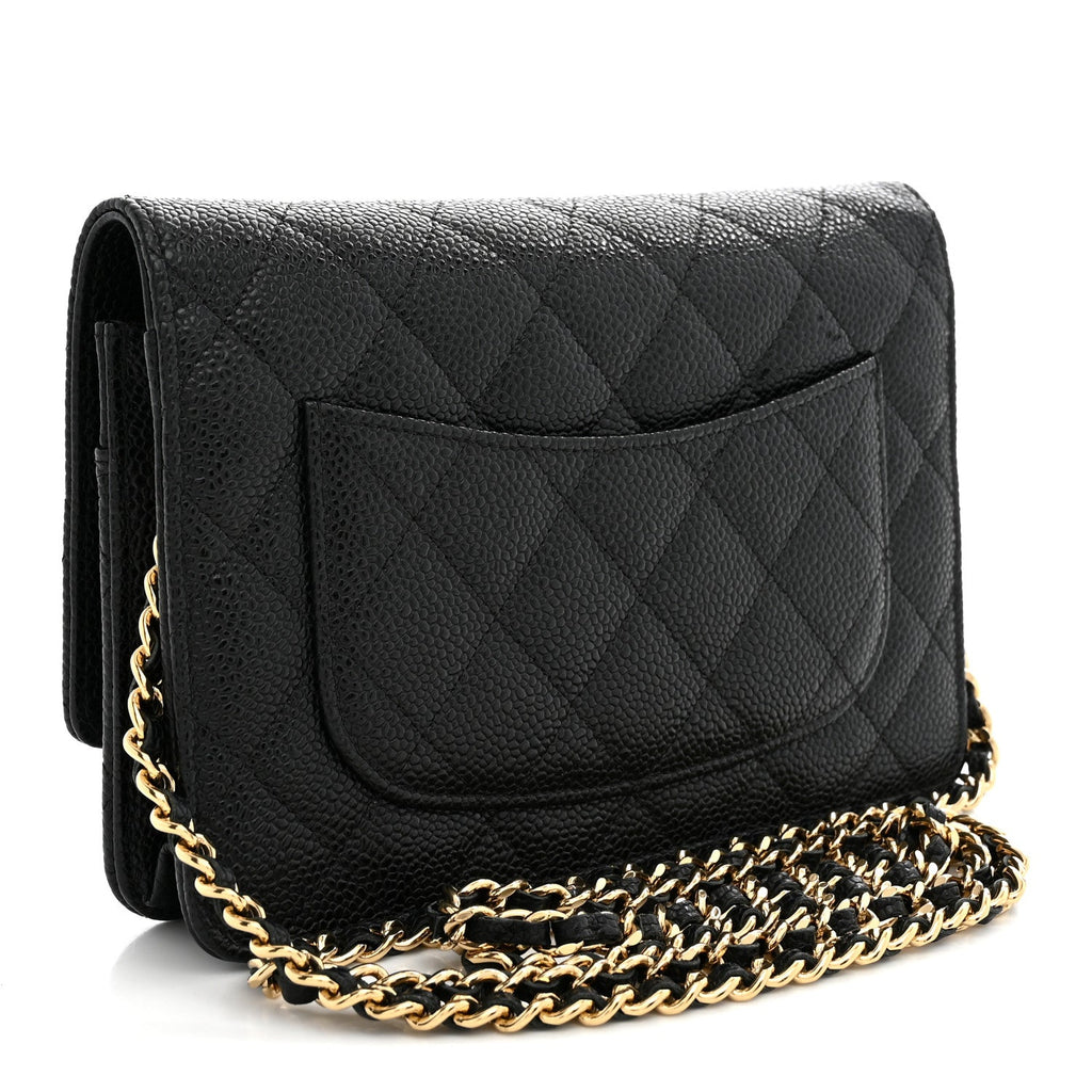 Caviar Quilted Wallet on Chain WOC Black