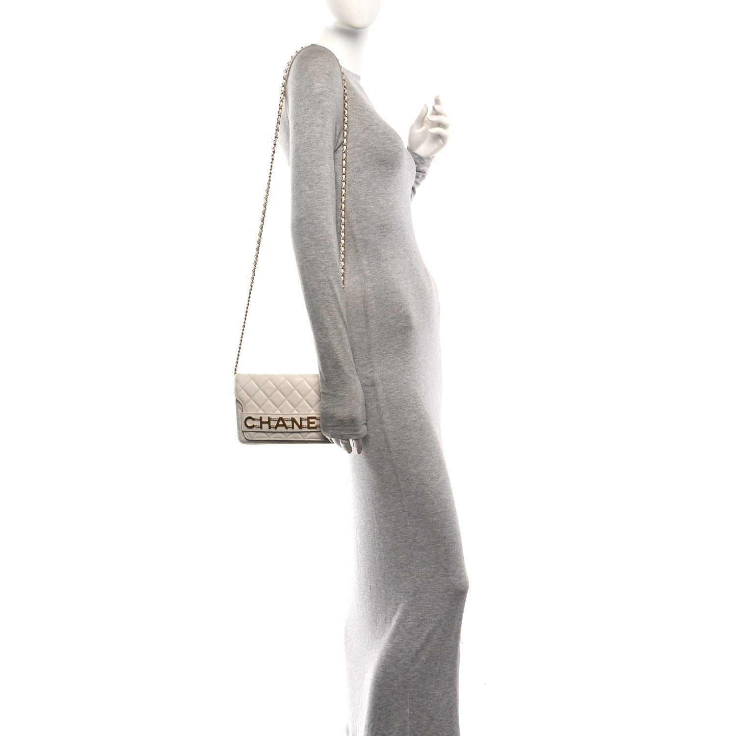 Calfskin Quilted Enchained Wallet On Chain WOC White