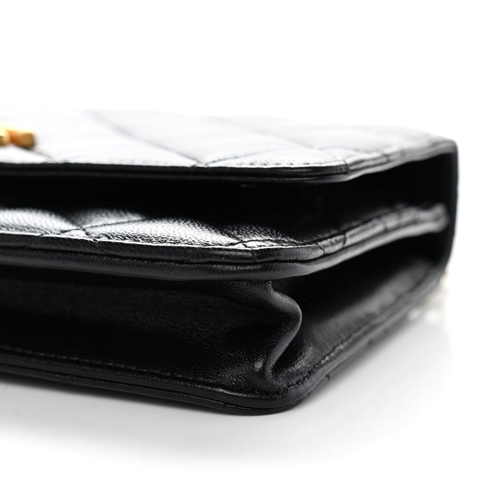 Lambskin Quilted Sweetheart Wallet On Chain WOC Black