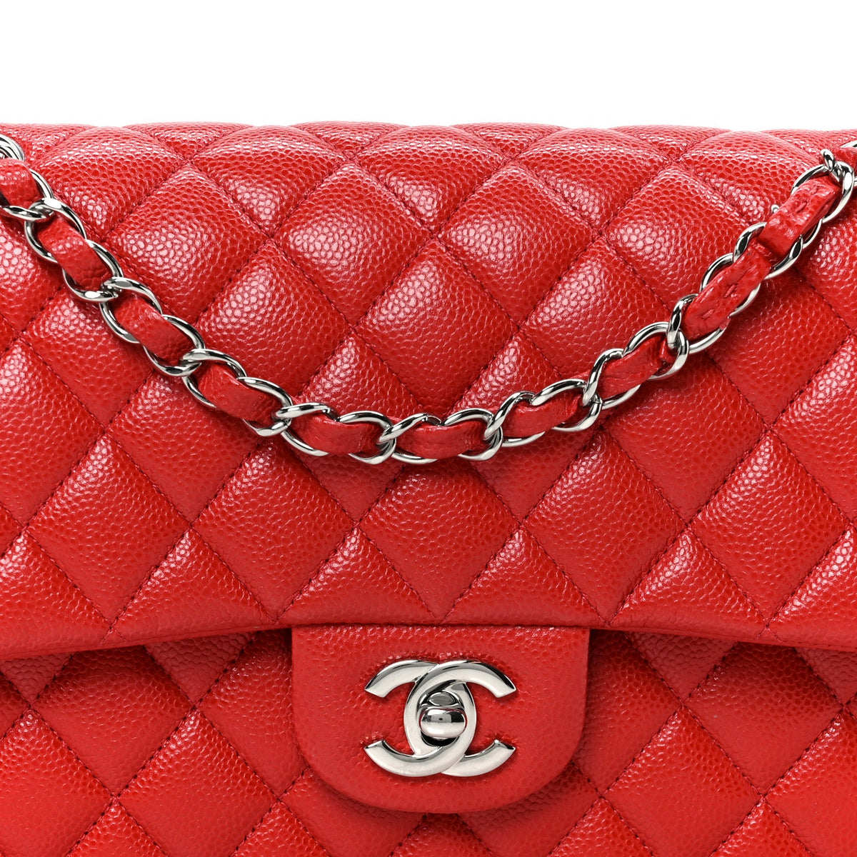 Caviar Quilted Medium Double Flap Red