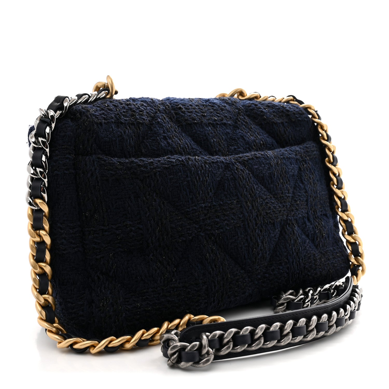 Tweed Quilted Large Chanel 19 Flap Navy Blue