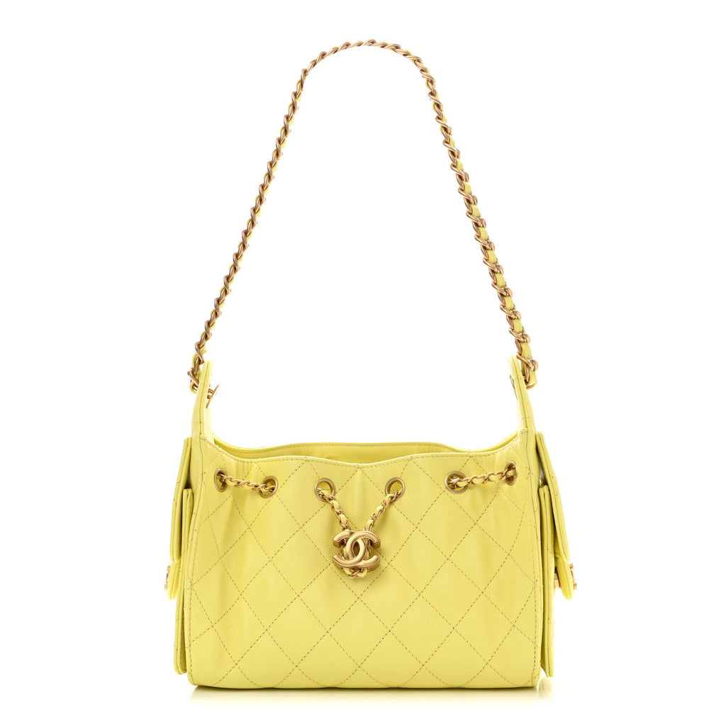 Caviar Quilted Mini Chanel 25 Handbag Light Yellow