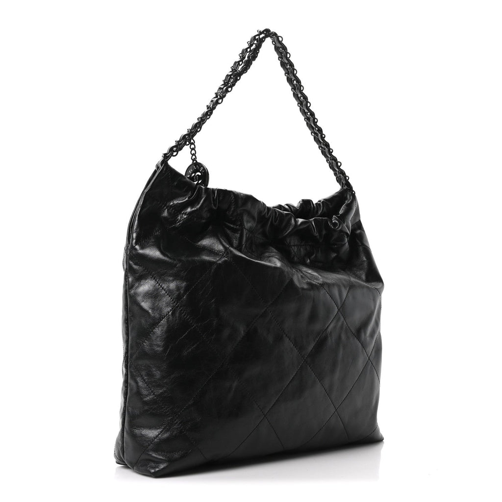 Shiny Calfskin Quilted Monochrome Small Chanel 22 Black