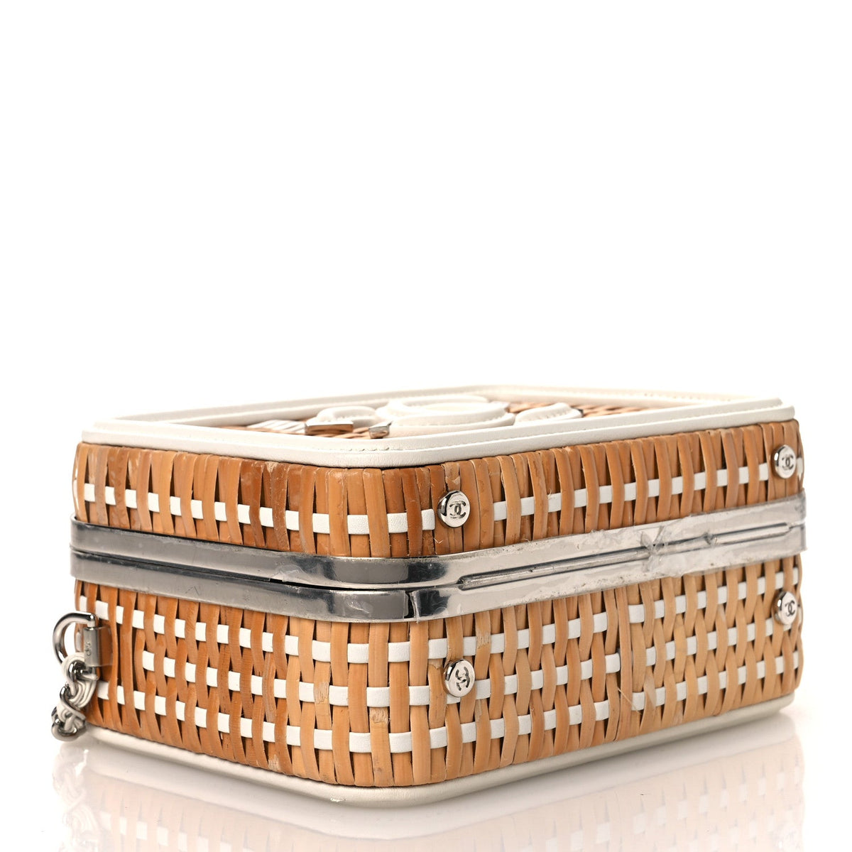 Raffia Calfskin Small CC Filigree Vanity Case White