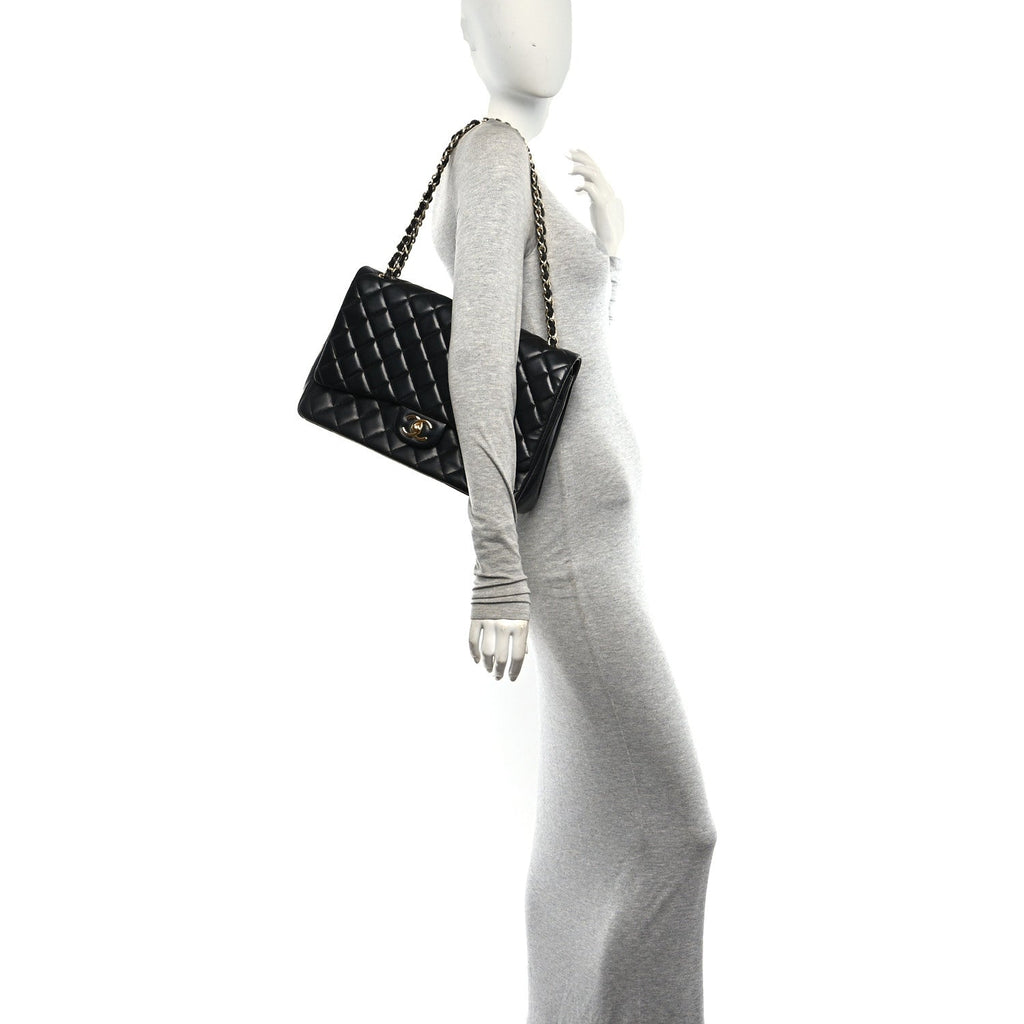 Lambskin Quilted Maxi Double Flap Black