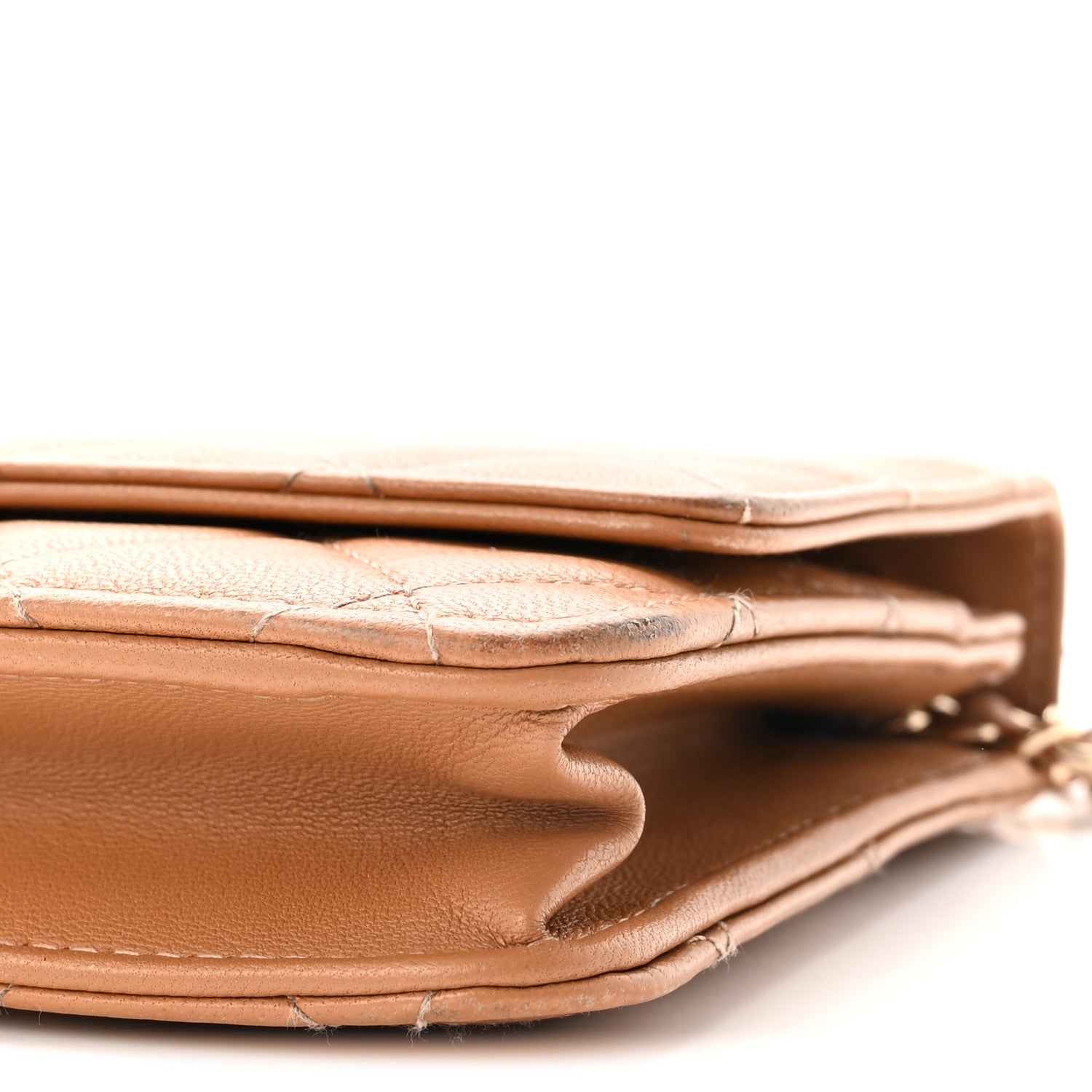 Lambskin Quilted Trendy CC Wallet On Chain WOC Beige